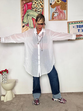 SUSY STAR - Camicia oversize bianca lunga  stile minimal chic STLS1678/ LATTE SUSY STAR 