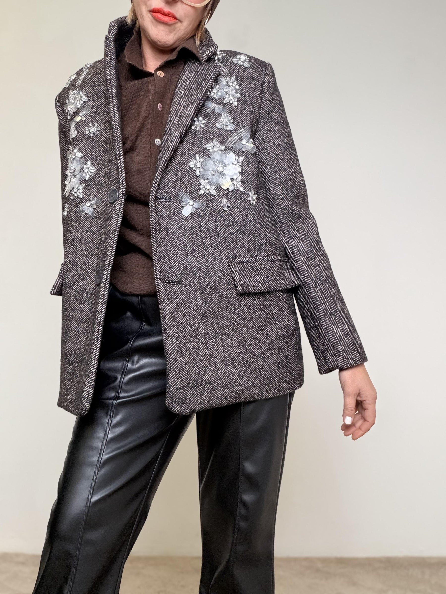 HAVE ONE - Cappotto Bloom Couture  Eleganza che non passa inosservata KMA-P066/ SPINATO MARRONE HAVE ONE 