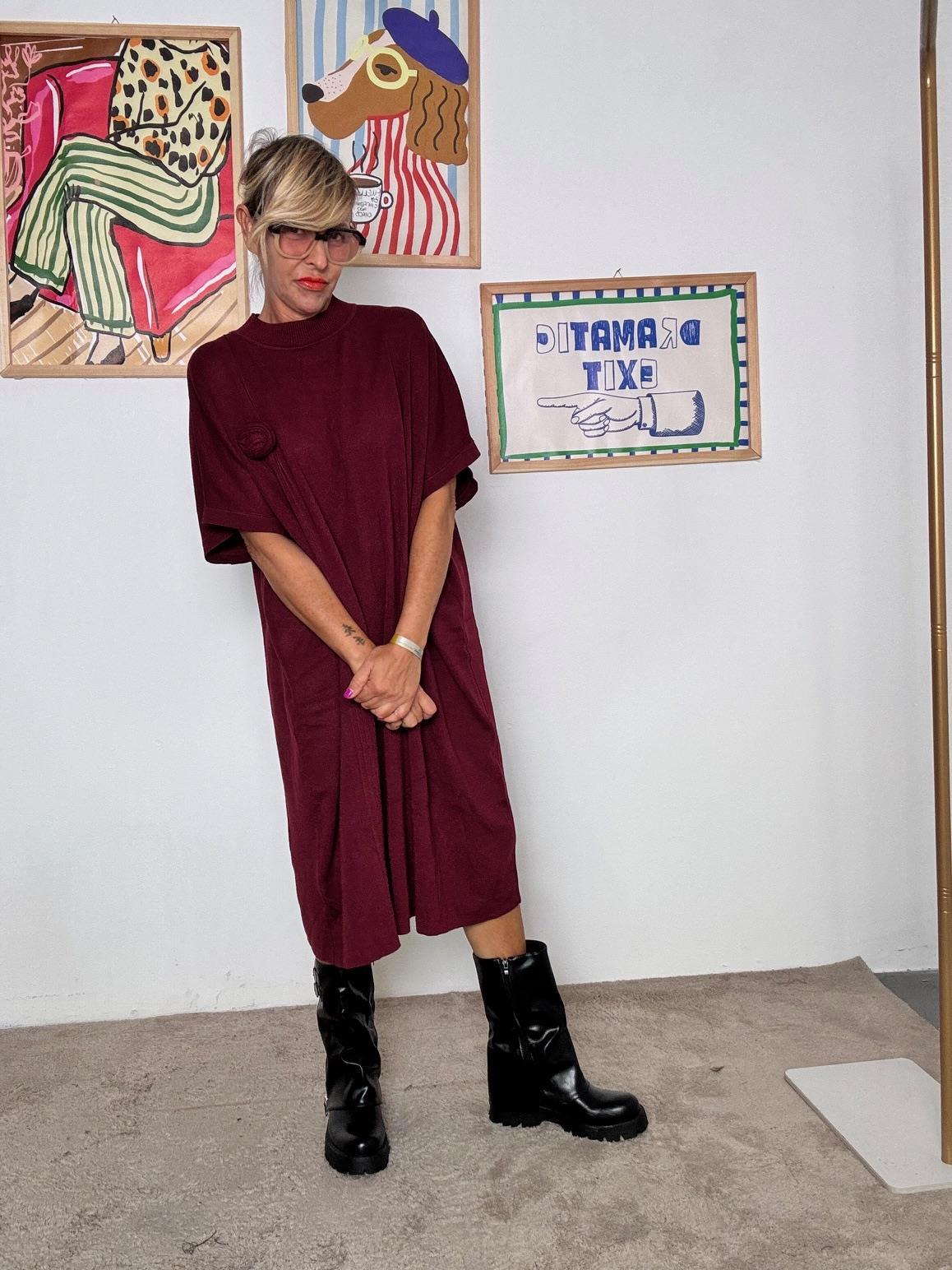 FEMALE -Abito oversize nero midi  stile minimal chic  bordeaux ZM13203/ BORDEAUX FEMALE 