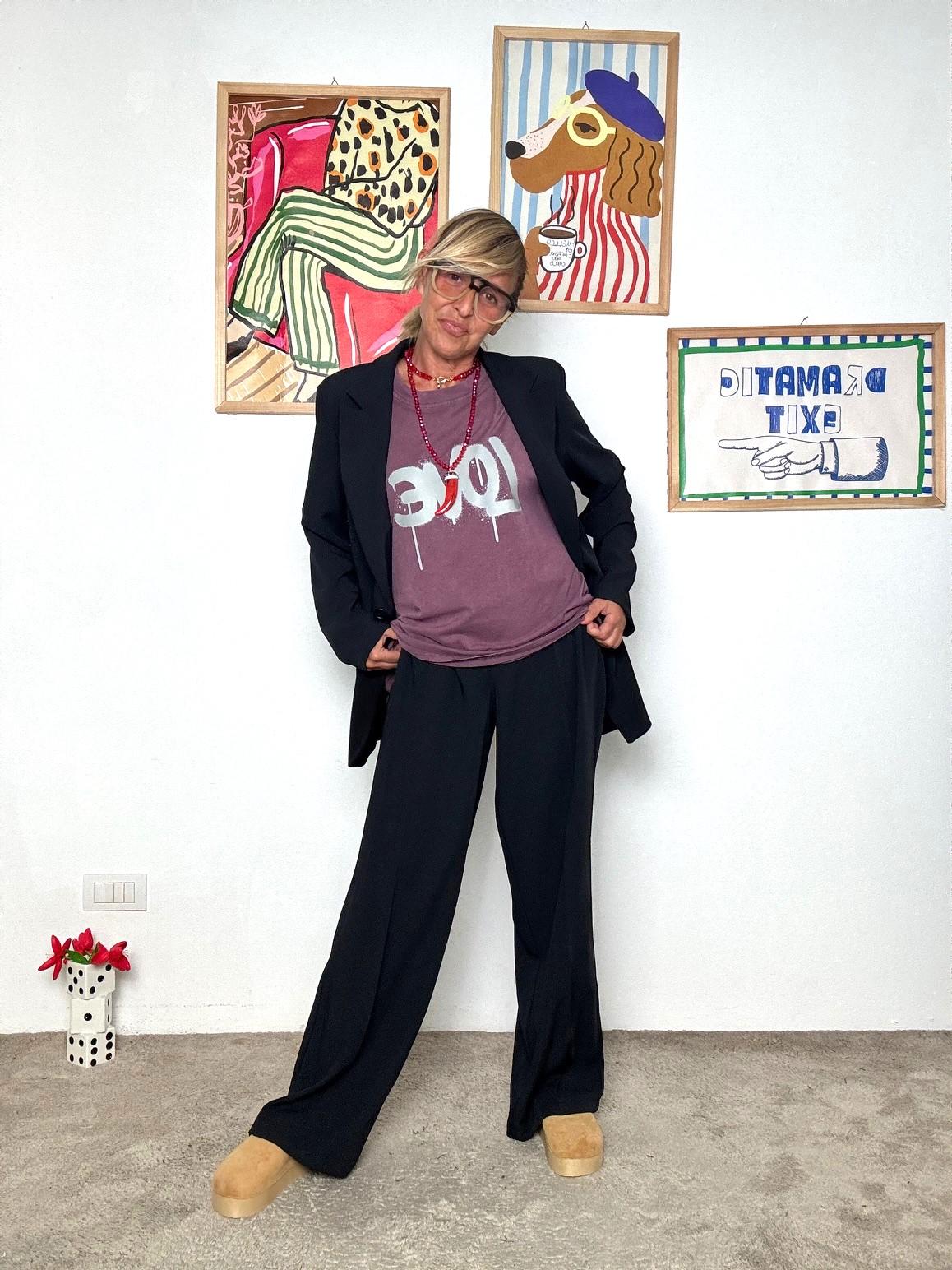 DEJA VU - Pantalone ampio donna  elegante e confortevole NERA A25SG201/ NERO DEJA VU 