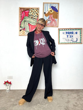 DEJA VU - Pantalone ampio donna  elegante e confortevole NERA A25SG201/ NERO DEJA VU 