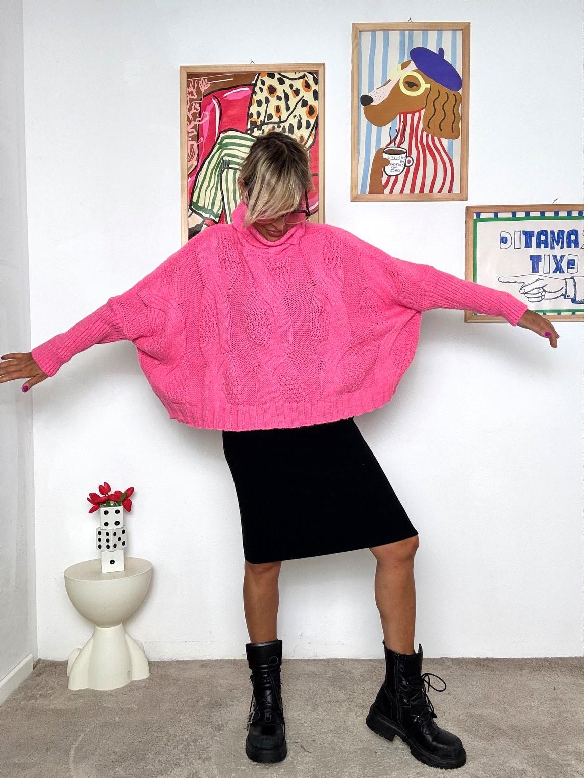 FEMALE - Maglia oversize a trecce: calda, morbida e super trendy fuxia VA832/ FUXIA FEMALE 