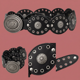 Cintura vintage in pelle con fibbia e borchie argentate – Nero e Moro