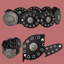 Cintura vintage in pelle con fibbia e borchie argentate – Nero e Moro