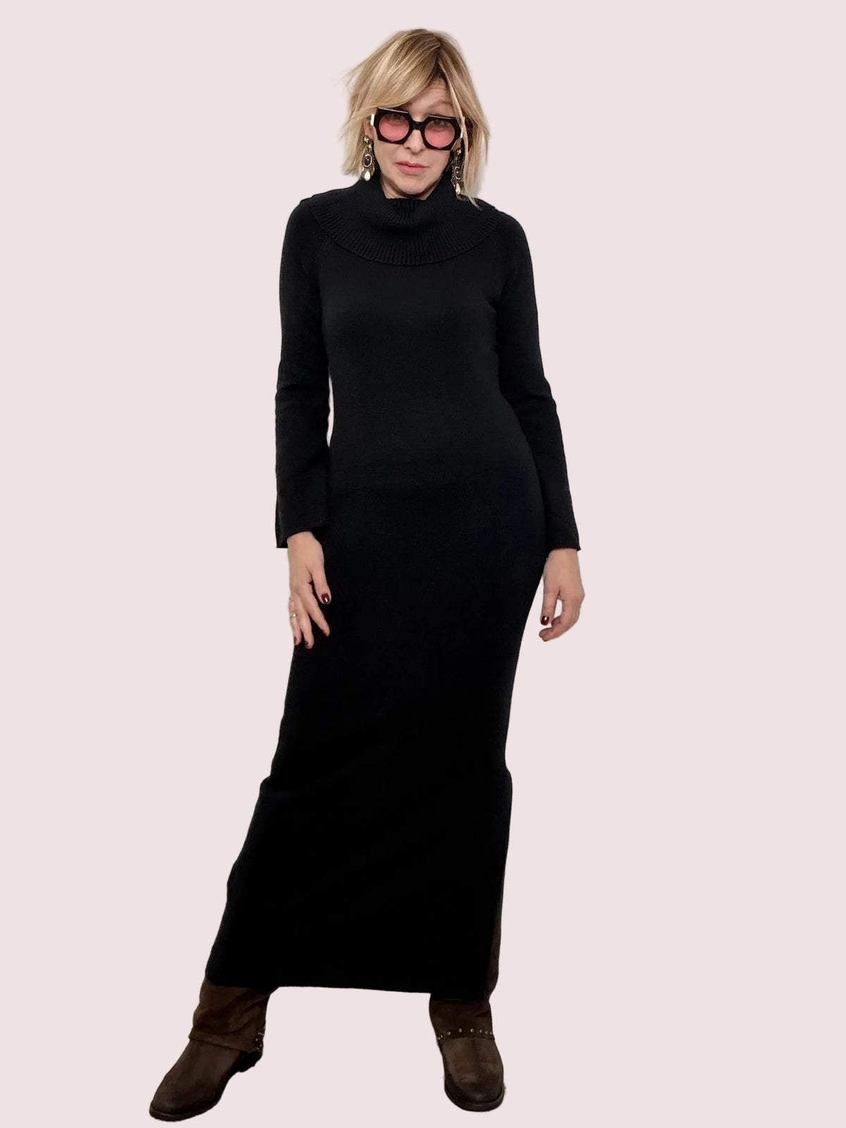 Abito Lungo in Maglia con Collo Avvolgente ZM190006/ NERO FEMALE 