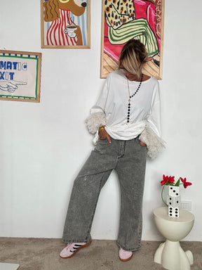 SUSY STAR - Jeans grigio  a Gamba Larga con Effetto Glitter  Brilla, ma con Grinta! ST3036/ GRIGIO SUSY STAR 