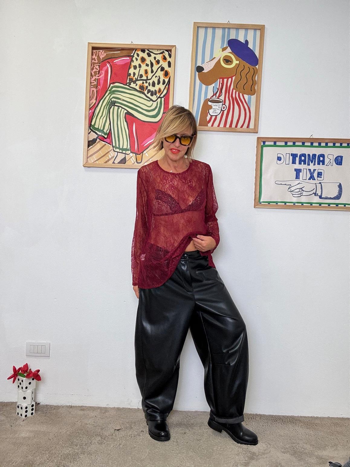 DEJA VU - Pantalone over  in ecopelle effetto wow A25IS207/ NERO DEJA VU 