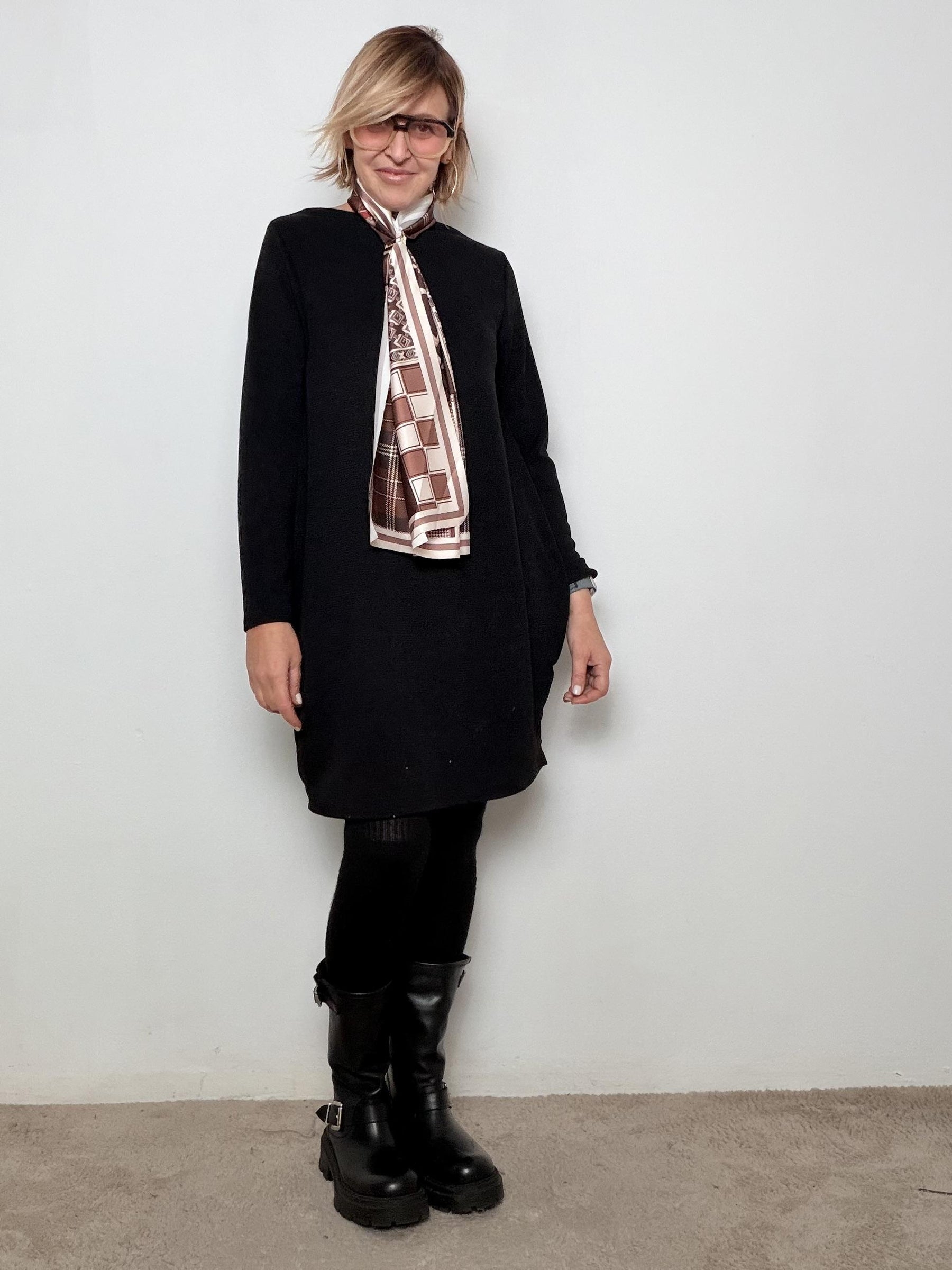 FEMALE - ABITO CON FOULARD  ELEGANZA EASY DAL TOCCO PARIGINO 15081-1/ NERO FEMALE 