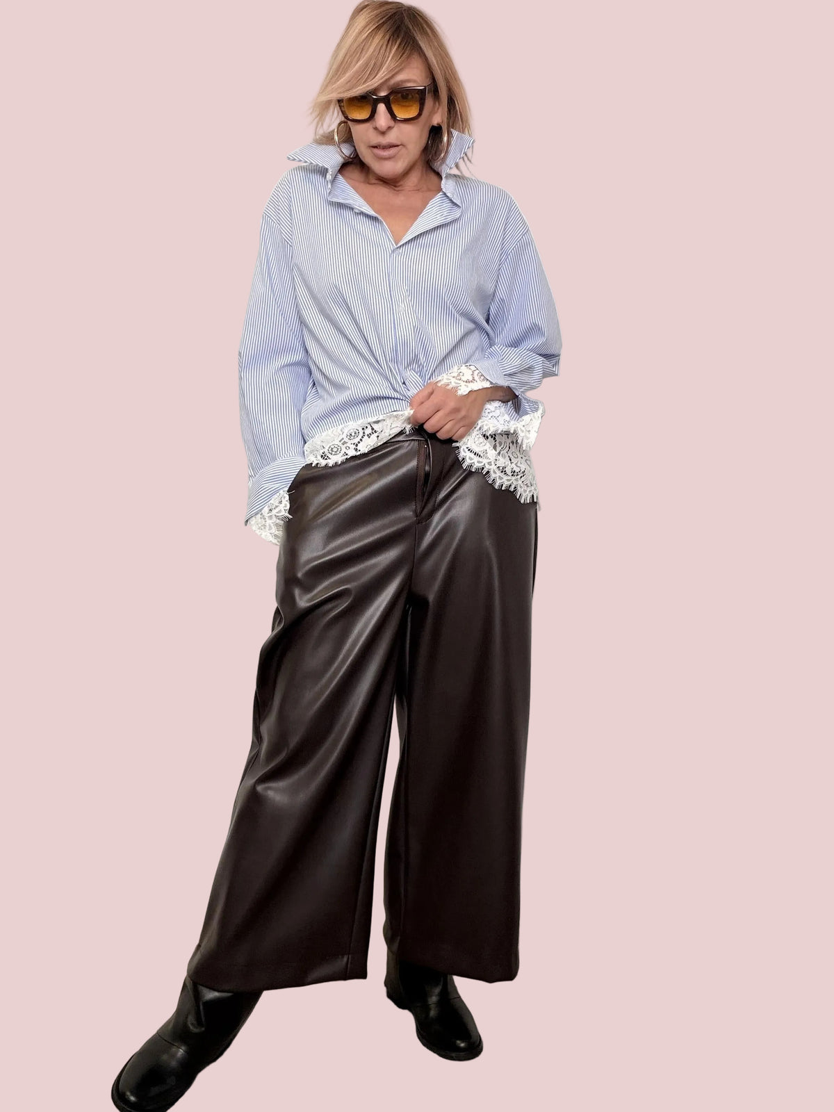 Pantalone ampio in ecopelle 25394/ MORO FEMALE 