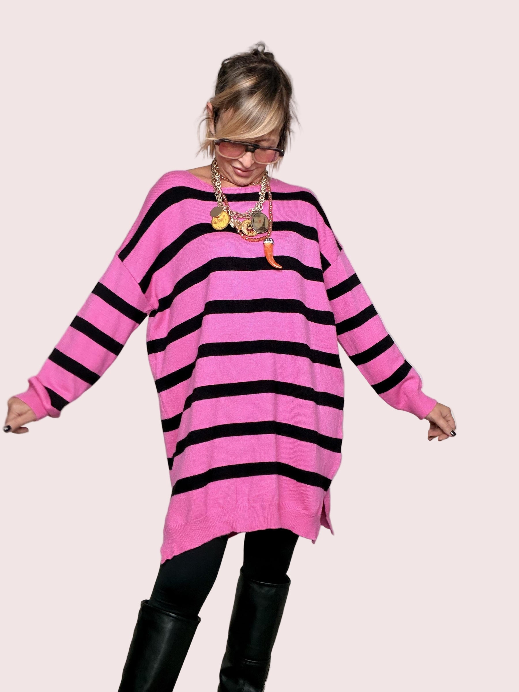 FEMALE - Abito Sweater Candy Stripes 8030/ FUXIA/NERO FEMALE 