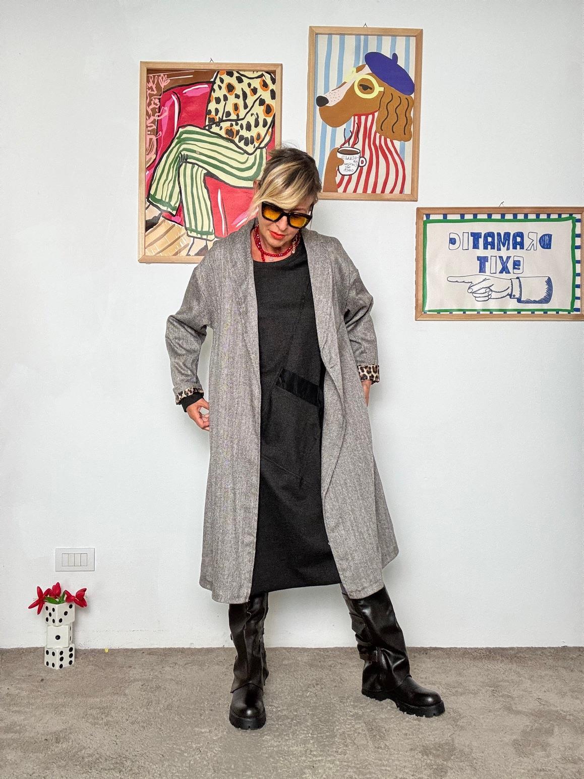 FEMALE- Cappotto over con dettagli animalier A5018-C17/ SPIGATA BROWN FEMALE 