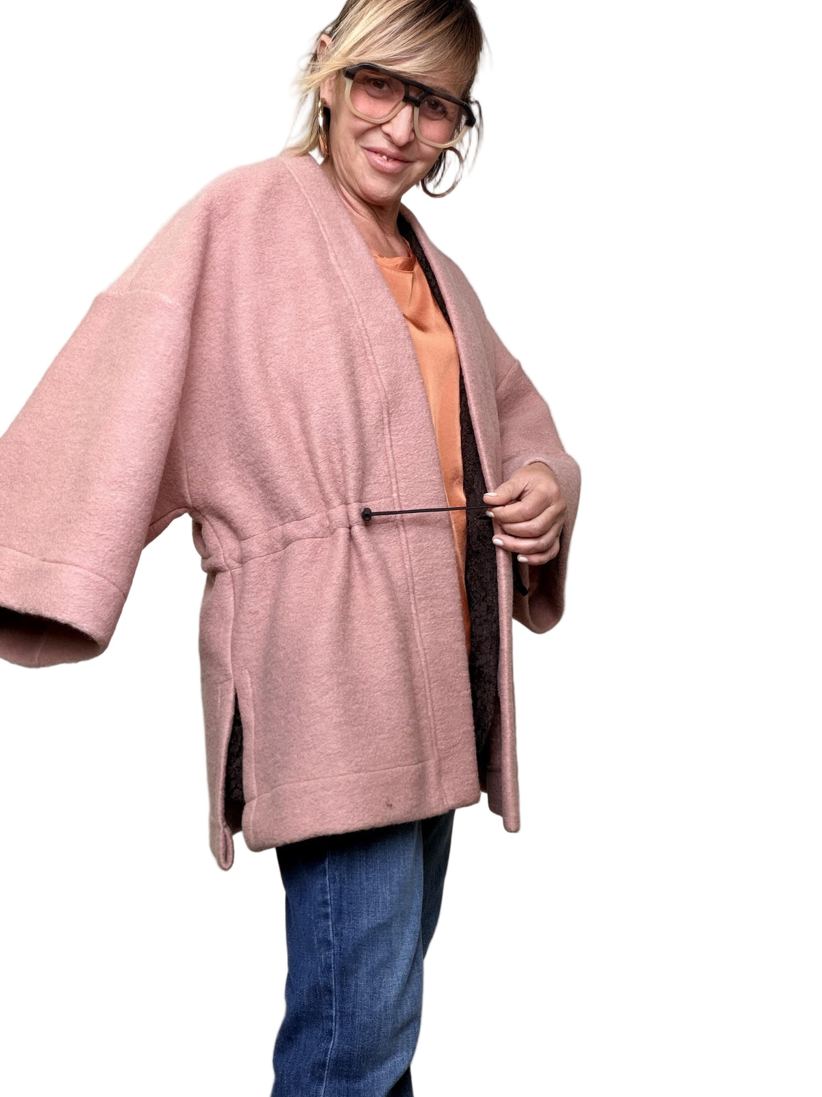 DEJA VU - Poncho donna stile kimono  Essenziale fuori, sorprendente dentro A25LU602 / ROSA DEJA VU 