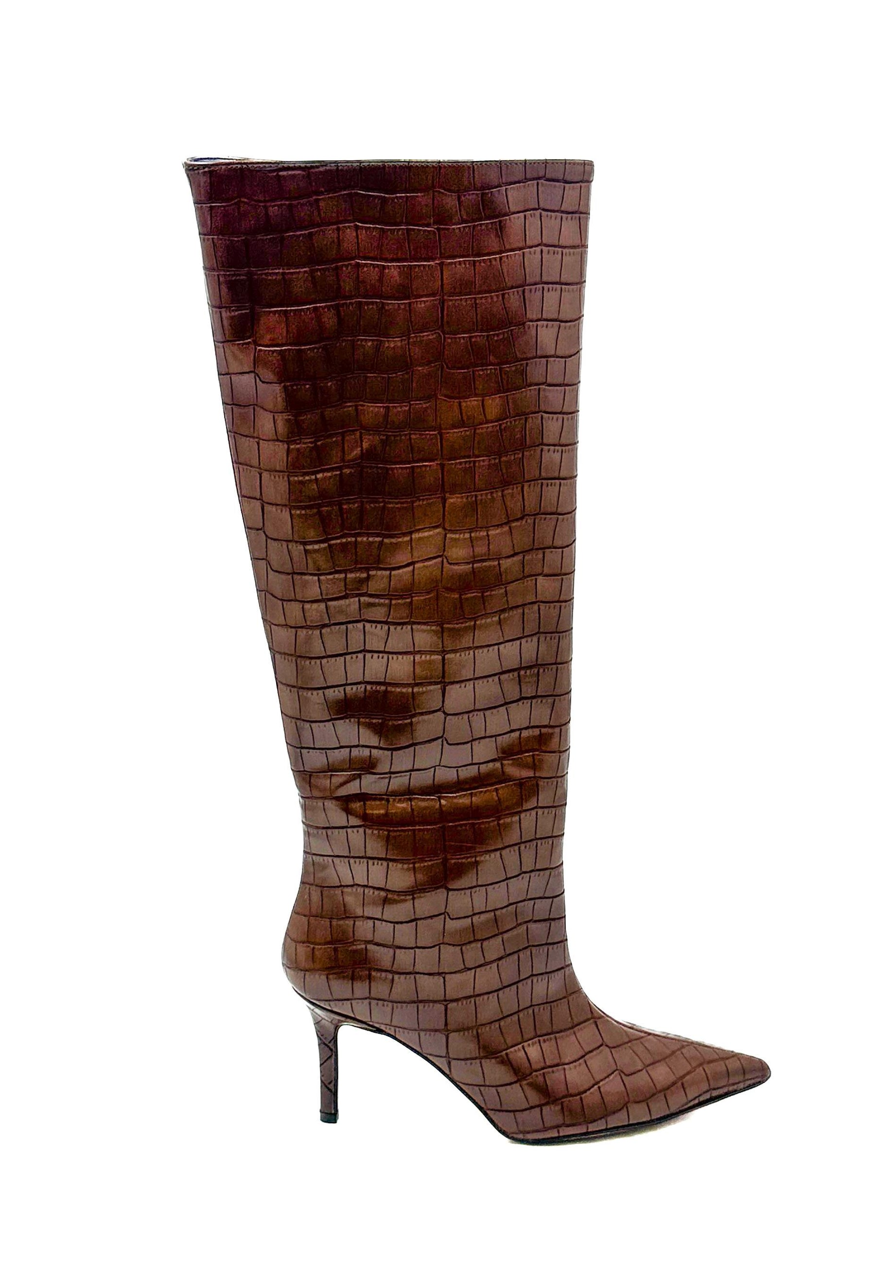 Stivale alto effetto cocco con tacco sottile  Marrone P716C/ CUOIO DIVINE FOLLIE 