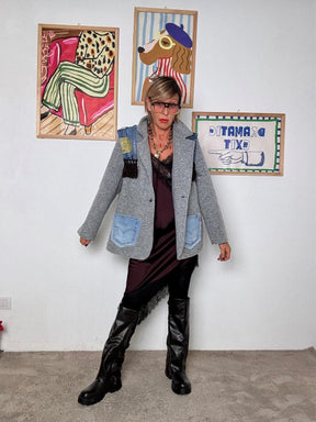 DEJA VU - Giubbotto mix tessuti con frange  Urban Chic Edition GRIGIO A25DL615/ GRIGIO DEJA VU 