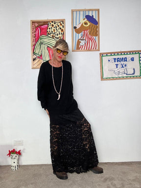 FEMALE - Gonna lunga in pizzo raffinata e romantica A6923-W6/ NERO FEMALE 