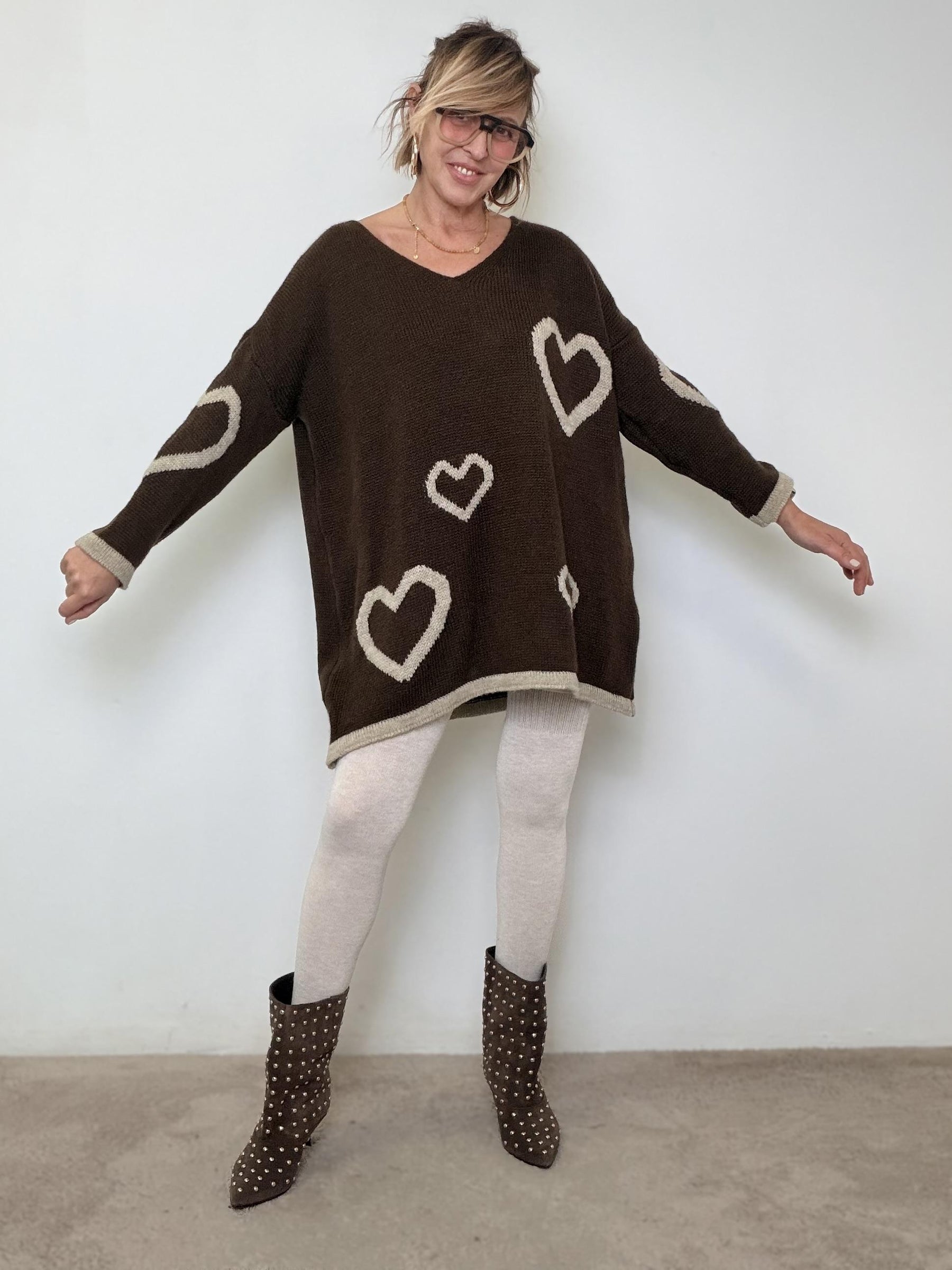 FEMALE - MAGLIA HEARTY OVERSIZE MORO KMACUOREV/ MORO FEMALE 