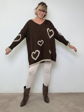 FEMALE - MAGLIA HEARTY OVERSIZE MORO KMACUOREV/ MORO FEMALE 