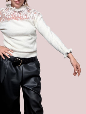 PHILIA LOFT - MAGLIA ROMANTICA CON INSERTO IN PIZZO  DOLCEZZA E CHARME IN VERSIONE CALDA D01N0858/ PANNA PHILIA LOFT 