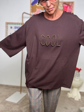 SUSY STAR - T-shirt donna oversize con scritta COOL  Minimal fuori, ironica  dentro - MORO STS7267/ MORO SUSY STAR 