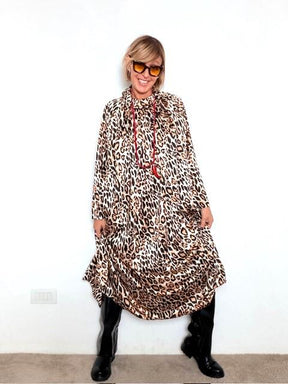 FEMALE - Abito lungo ampio con collo alto stampa animalier 38628ZGBWR/ ANIMALIER FEMALE 
