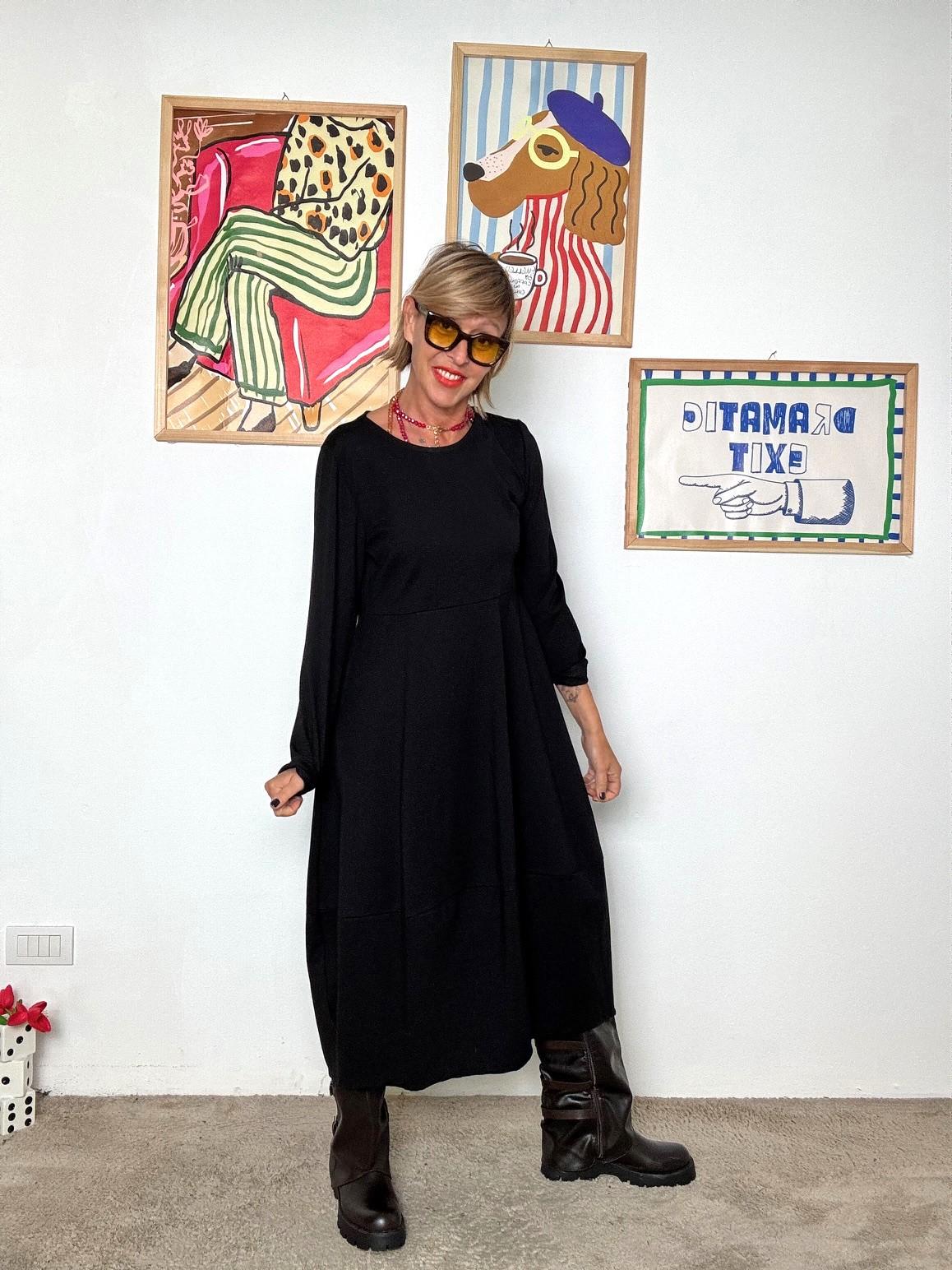 FEMALE - Abito Over con Taglio a Balze nero 36190LMB/ NERO FEMALE 