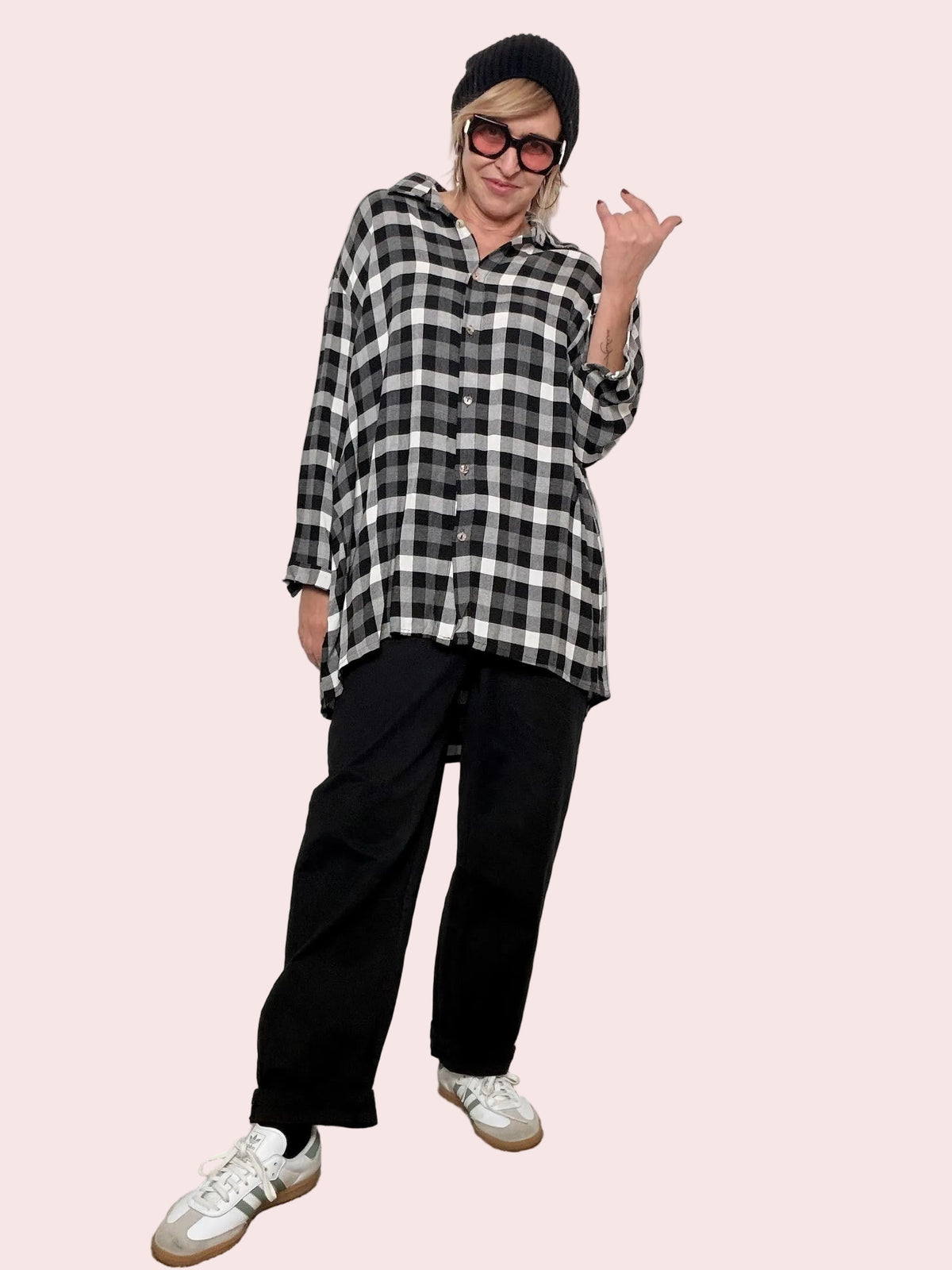 Camicia a quadri over dal mood casual chic 4862/ BIANCA/NERO FEMALE 