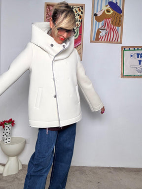 DEJA VU - Giacca donna in neoprene con collo ampio  stile urban chic panna A25UN607/ PANNA DEJA VU 