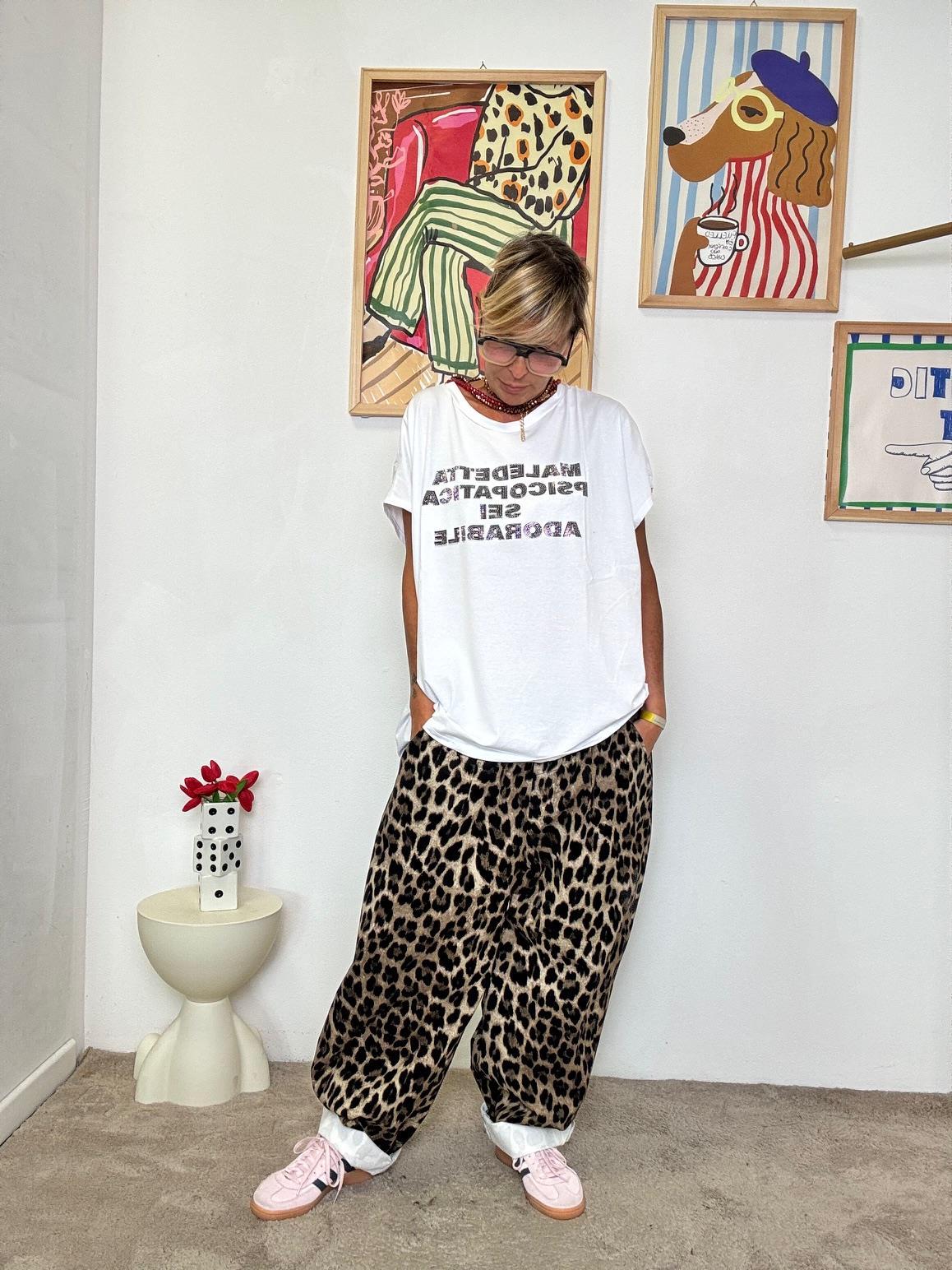 FEMALE - Pantalone leopardato oversize donna  stile casual e grintoso STP20948/ NERO SUSY STAR 