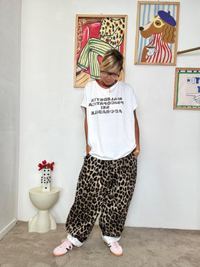 FEMALE - Pantalone leopardato oversize donna  stile casual e grintoso STP20948/ NERO SUSY STAR 