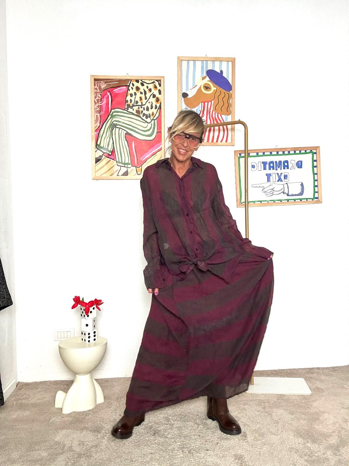 DEJA VU -DEJA VU - Gonna lunga a righe  comodità e stile boho-chic bordeaux A25IS301/ BORDEAUX DEJA VU 