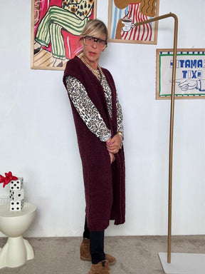 SUSY STAR - Cardigan lungo nero senza maniche in lana bouclé VINO STWK3017/ VINO SUSY STAR 