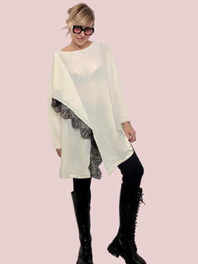 Maglia Over Asimmetrica Effetto Velo ST78539/ LATTE SUSY STAR 