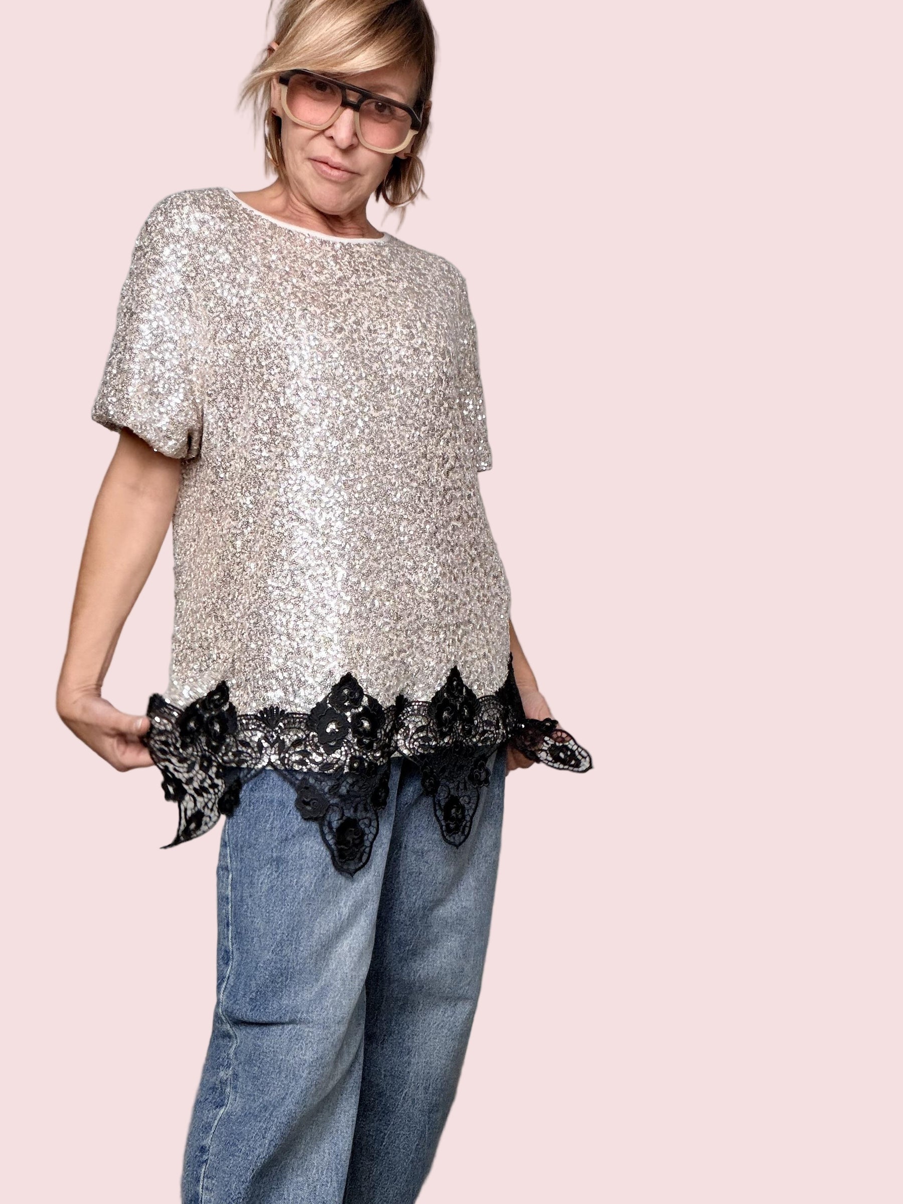 DEJA VU - MAGLIA SPARKLE LACE PLATINO A25DL422/ PLATINO DEJA VU 