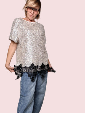 DEJA VU - MAGLIA SPARKLE LACE PLATINO A25DL422/ PLATINO DEJA VU 