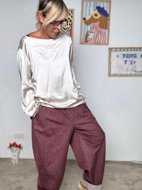 SUSY STAR - Jeans ampi color borgogna con risvolto STP20985/ VINO SUSY STAR 