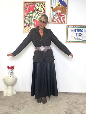 SUSY STAR - Gonna lunga in ecopelle nera donna  grintosa, versatile e super trendy STSP111A/ NERO SUSY STAR 