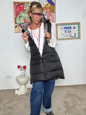 DEJA VU - Gilet piumino bianco donna con fodera animalier  pratico, trendy e super versatile NERO A25SO801/ NERO DEJA VU 