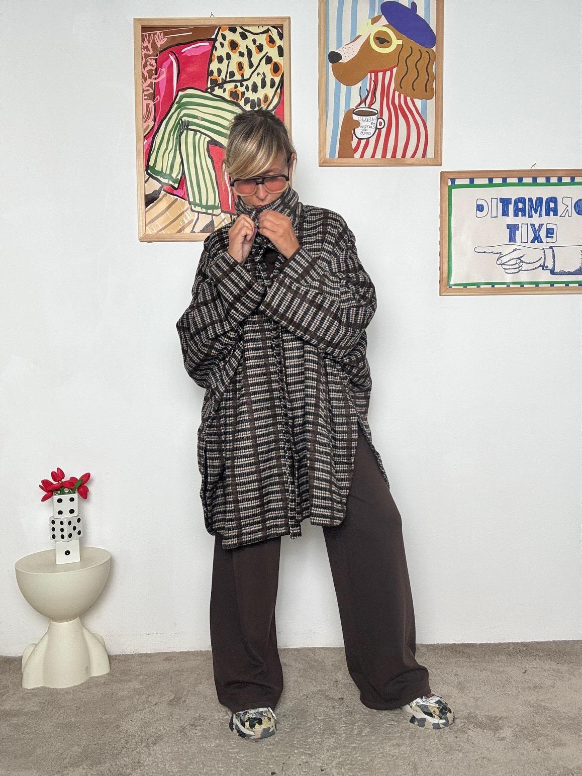 FEMALE - Giacca-cappotto oversize a fantasia: calda, comoda e super trendy WM2548/ MORO FEMALE 