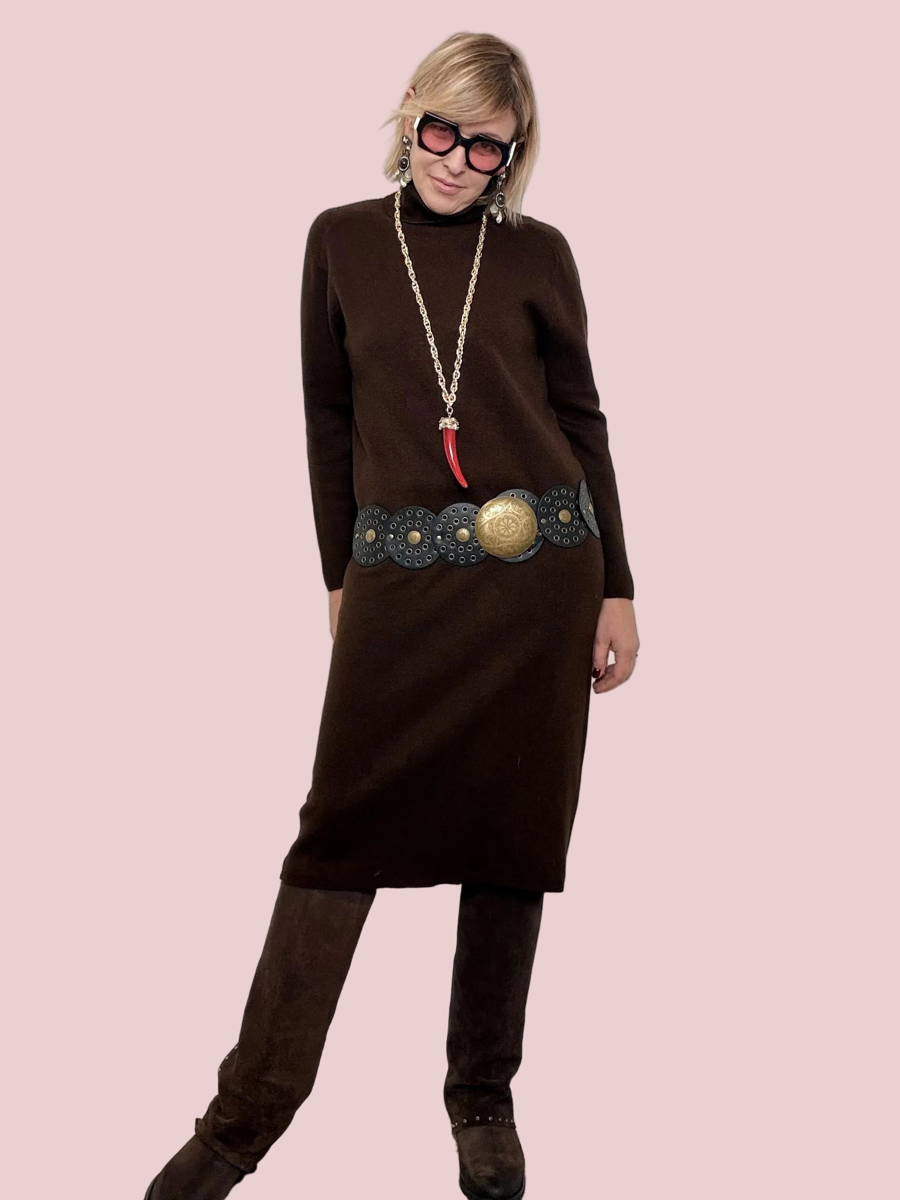 Abito Midi Collo Alto Linea Morbida MORO ZS3077/ MORO FEMALE 