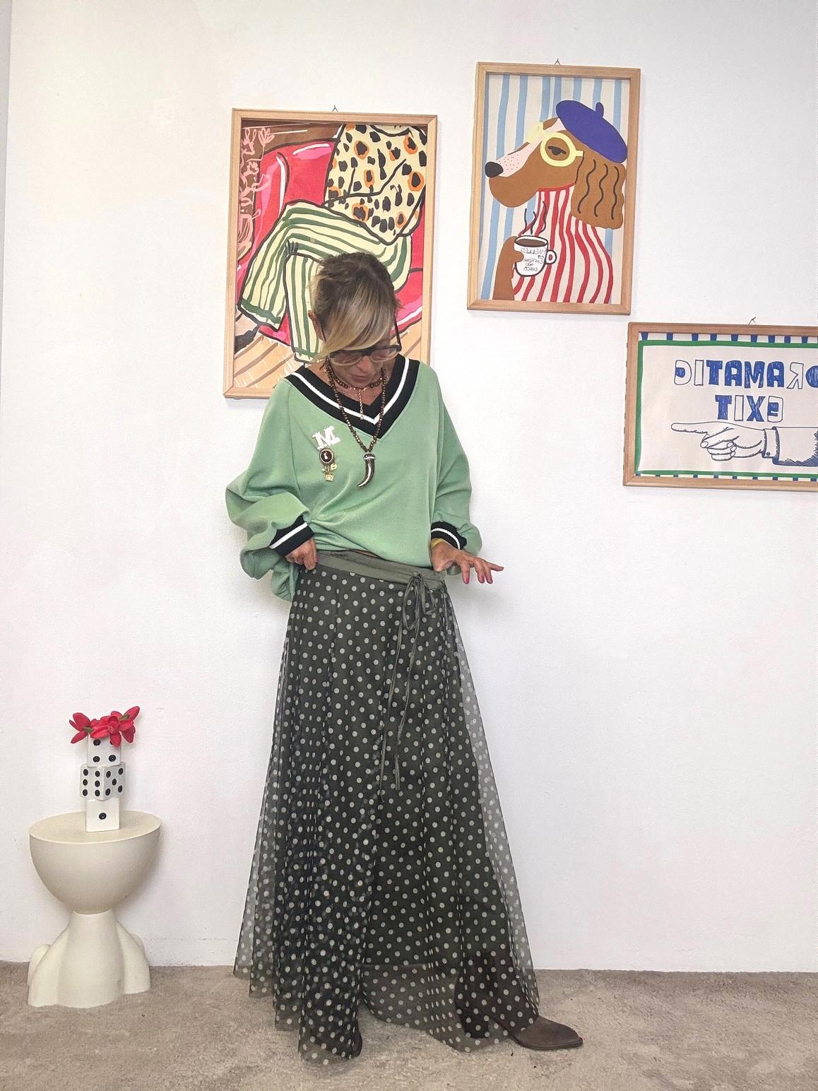 FEMALE - Gonna lunga in tulle a pois  Stile romantico e versatile verde<BR/> A4291-W11/ VERDE FEMALE 