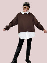 FEMALE  - FELPA FAKE SHIRT CON CAMICIA CUCITA MORO LD2260/ MORO FEMALE 