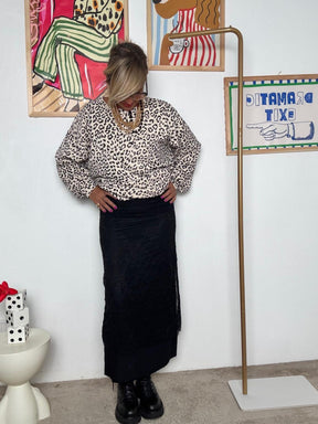 FEMALE - Gonna lunga nera in pizzo elegante NERO 36738HLS/ NERO FEMALE 