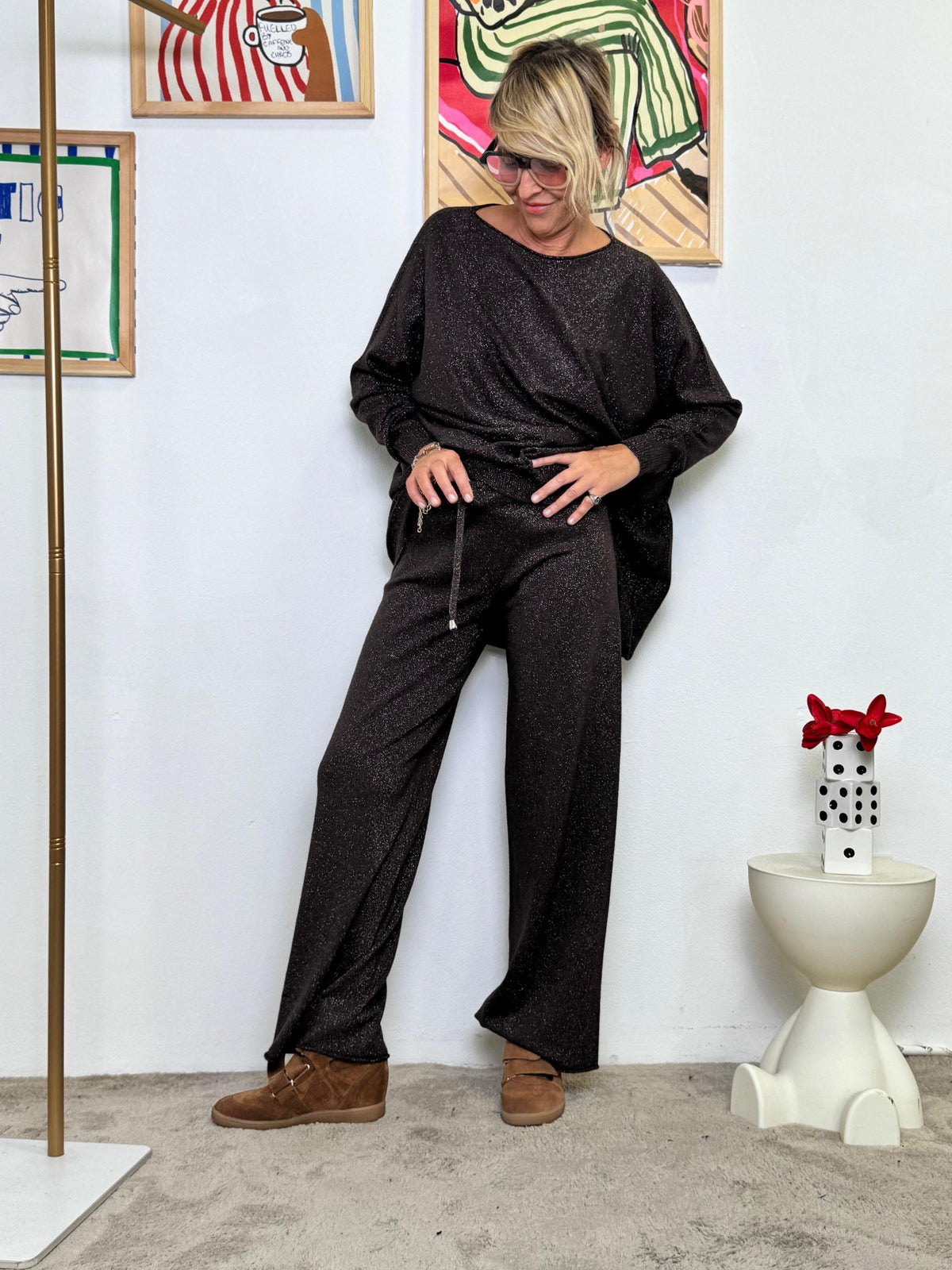 SUSY STAR - Pantalone in Maglia Lurex  Lounge con Luccichio MORO ST570188LX/ MORO SUSY STAR 