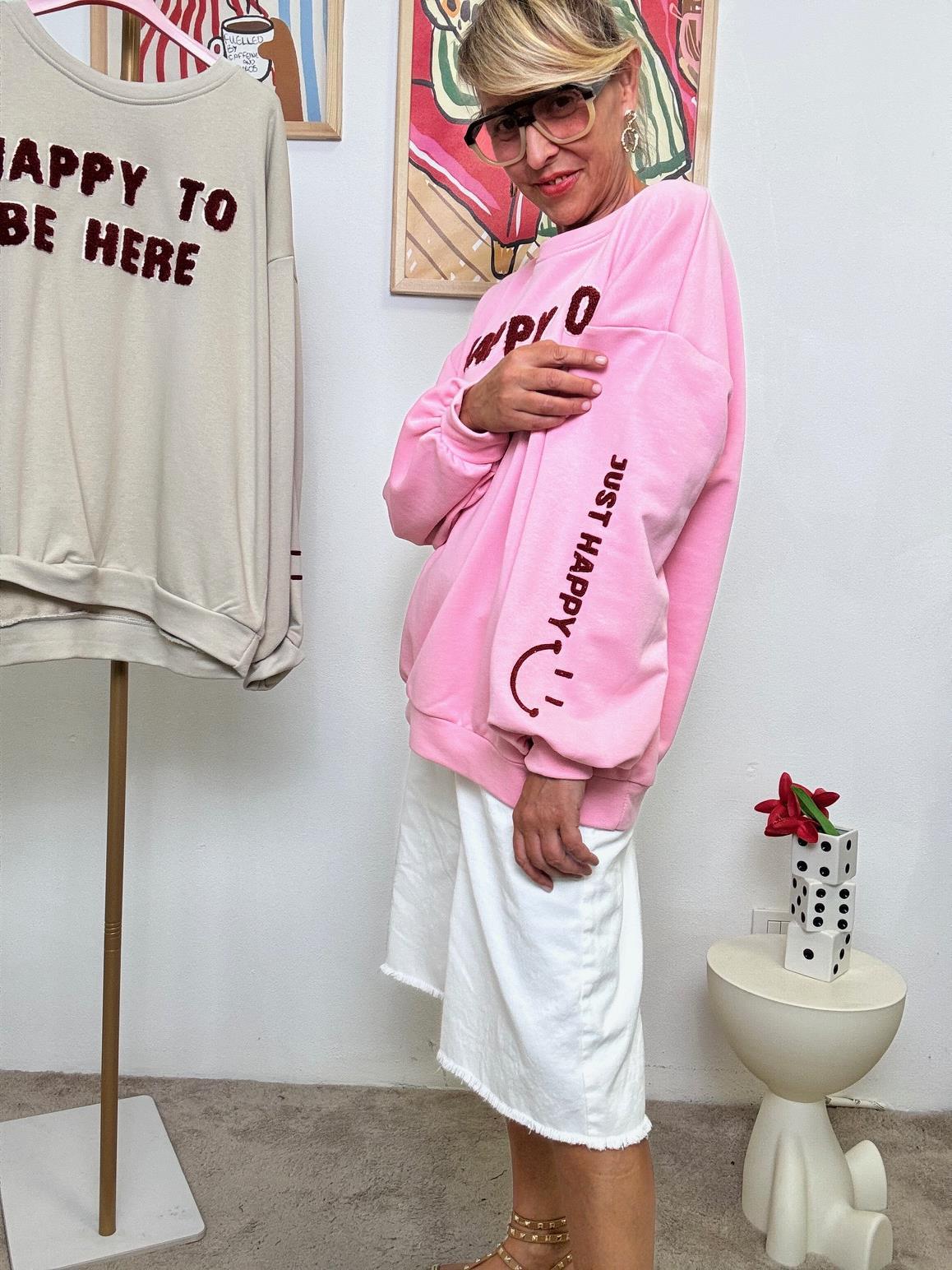FEMALE -Felpa "Happy To Be Here"  Mood Positivo e Stile Oversize  ROSA R51090/ ROSA FEMALE 