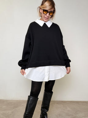 FEMALE  - FELPA FAKE SHIRT CON CAMICIA CUCITA NERA LD2260/ NERO FEMALE 