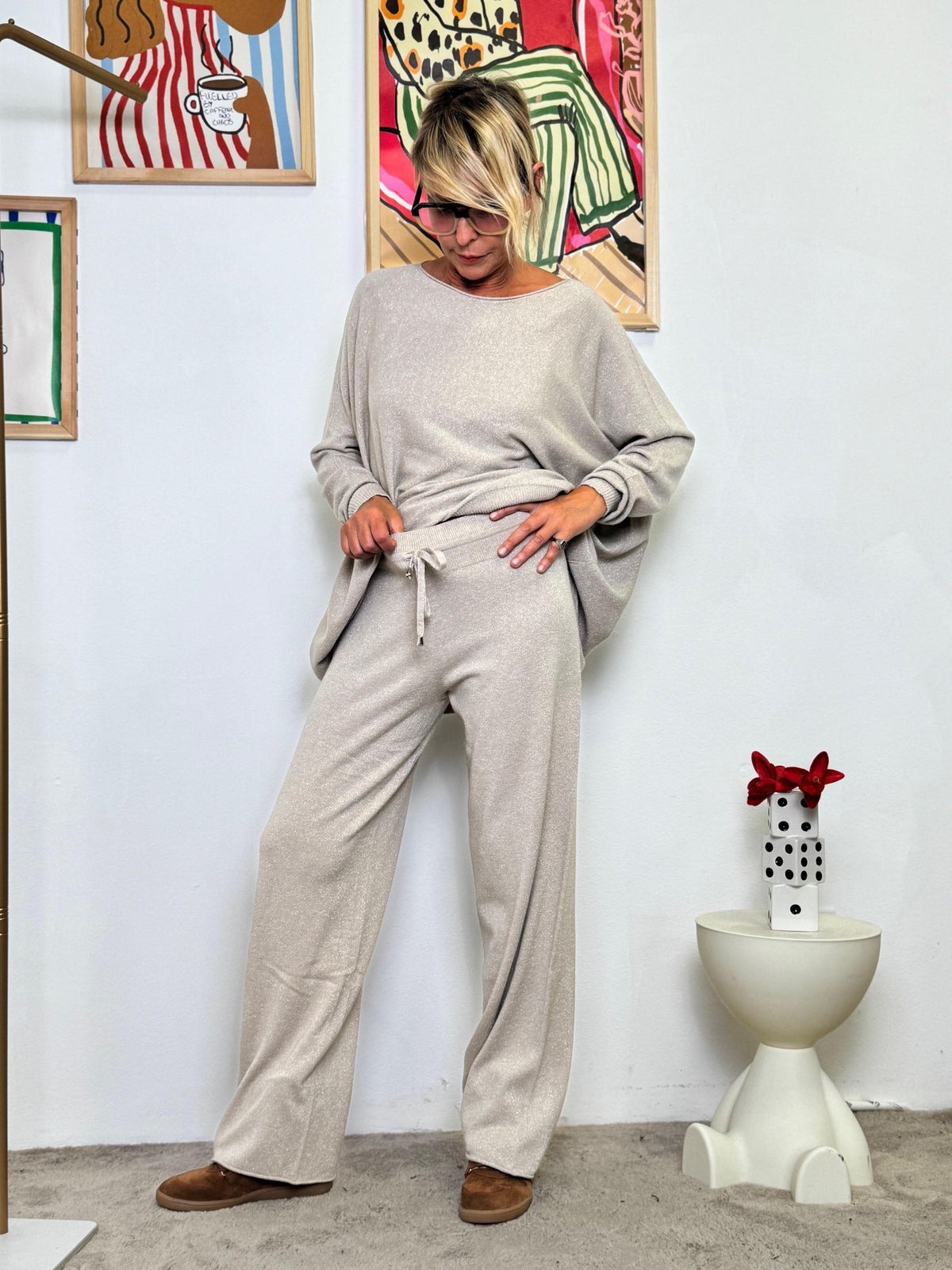 SUSY STAR - Pantalone in Maglia Lurex  Lounge con Luccichio beige ST570188LX/ BEIGE SUSY STAR 