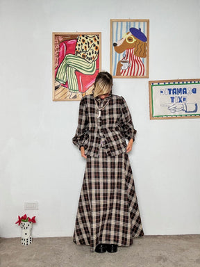 FEMALE - Gonna lunga donna a quadri  stile unico e femminilità senza tempo L5M250-1/ MORO FEMALE 