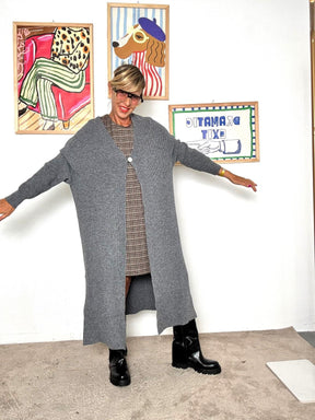 SUSY MIX - Cardigan lungo nero minimal chic  elegante, versatile e super comodo GRIGIO 185SX/ GRIGIO SUSY MIX 
