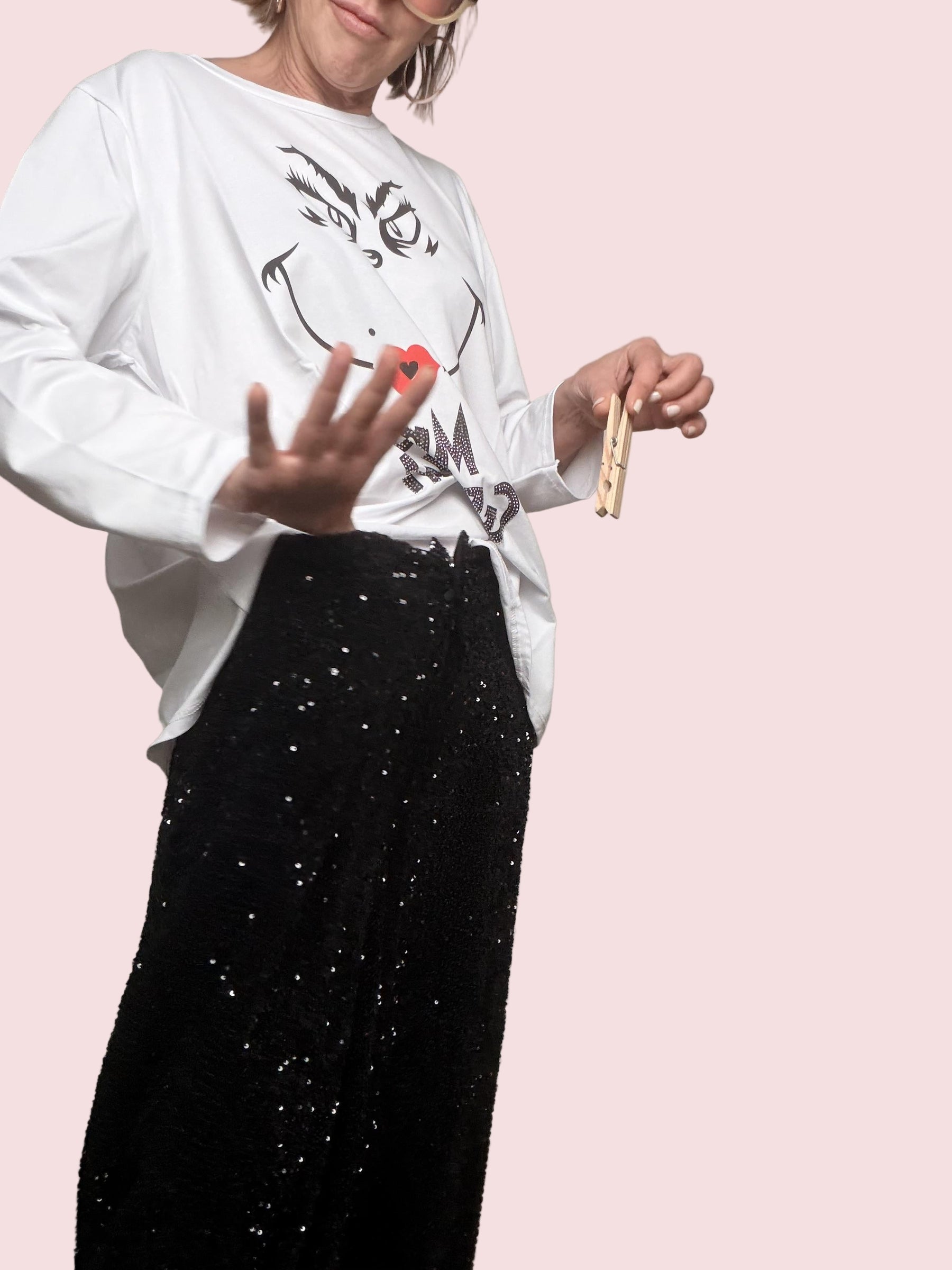 SUSY STAR - Pantalone Stardust Wide  morbido, brillante e super scenografico STS7314/ NERO SUSY STAR 