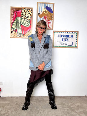 DEJA VU - Giubbotto mix tessuti con frange  Urban Chic Edition GRIGIO A25DL615/ GRIGIO DEJA VU 